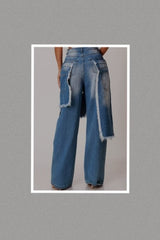 Distressed Skirt Double Layer Wide Leg Denim