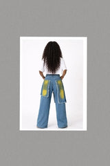 Ripped and Painted Detail Double Layer Wide Denim Baggy Pants