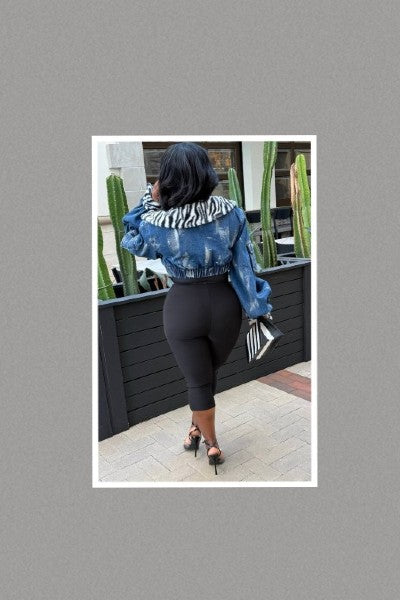 Denim Lux Zebra Print Faux Fur Jacket