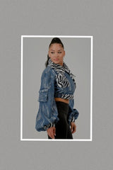 Denim Lux Zebra Print Faux Fur Jacket