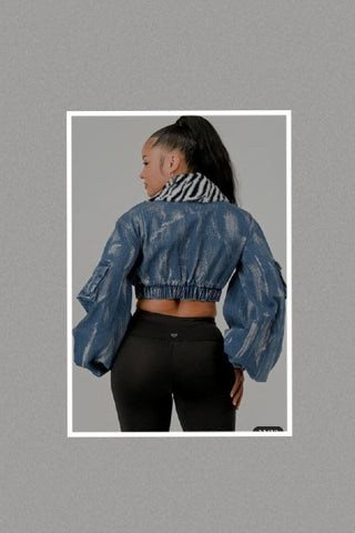 Denim Lux Zebra Print Faux Fur Jacket