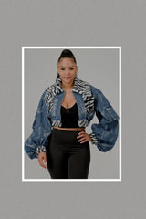 Denim Lux Zebra Print Faux Fur Jacket