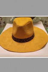 Inspire Me Leopard Belt Floppy Suede Look Hat (Mustard)