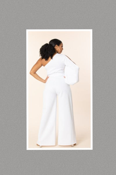 Watch Me Move One Shoulder Puff Slit Sleeve Jumpsuit