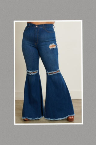 Plus Size How You Like Me High Waist Ripped Knee Bell Bottom Jeans