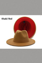 Unisex Red Bottom Khaki Fedora Hat