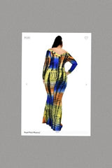 Plus Size Off Shoulder Color Block Tie Dye Maxi Dress (Royal/Rust/Mustard)